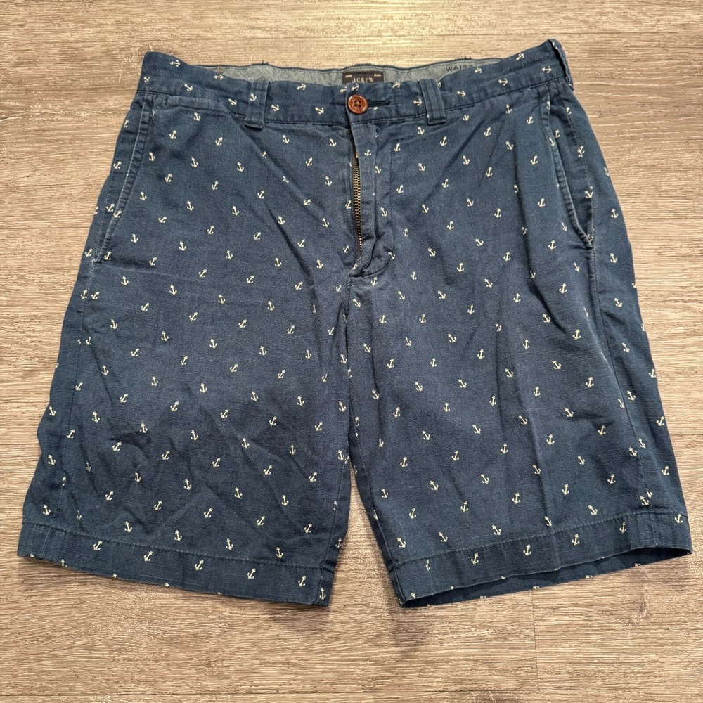 J Crew Shorts Mens 29 Blue Anchor Print Shorts Preppy Casual Nautical Cotton 9"‎